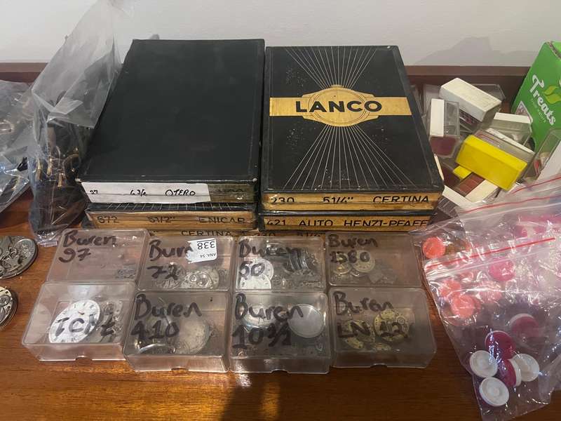 Vintage Watch Watchmaker's Lot, Spares, NOS Dials and NOS Parts Boxes.