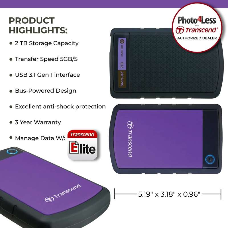2TB EXTERNAL HARD DRIVE TRANSCEND STOREJET 25H3