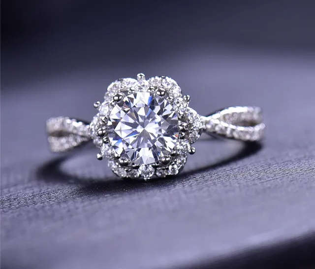 Unique Flower Shape Sterling Silver Ring with Certificate of Authenticity