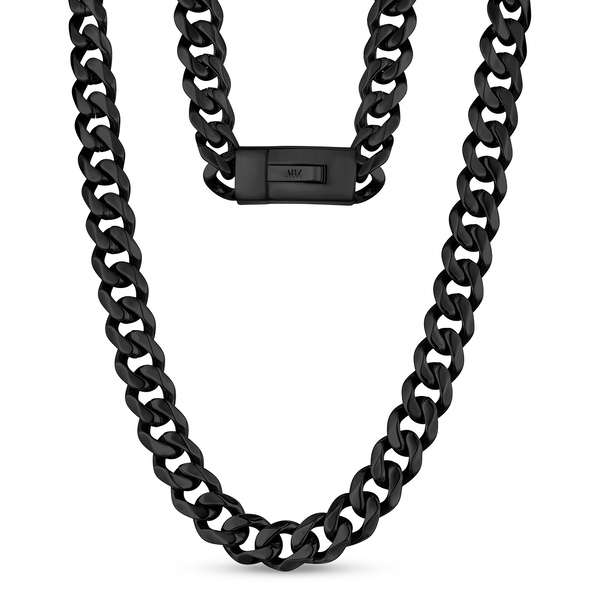 ARZ Black Steel Cuban Link Necklace 24''