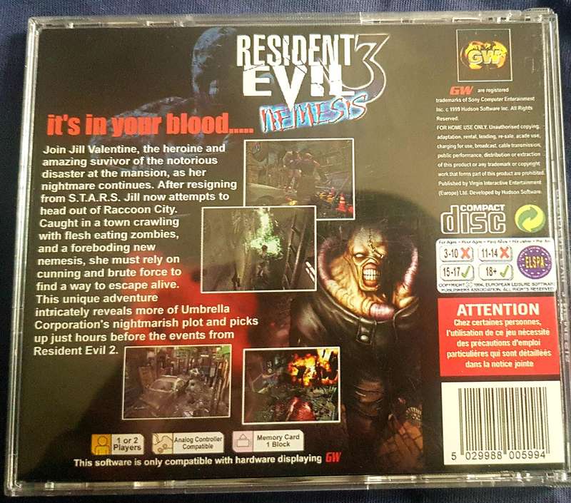 RESIDENT EVIL 3 NEMESIS PC CD