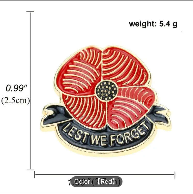 Red Poppy Enamel Brooch Remembrance Day