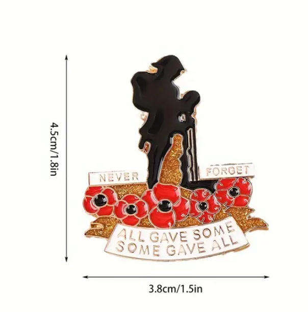 Poppy Flower Remembrance Day Brooch Pin