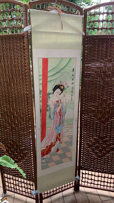 Oriental Asian scroll Blue and White porcelain roller Stamped
