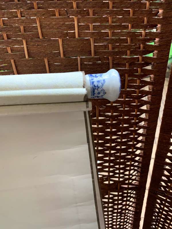 Oriental Asian scroll Blue and White porcelain roller Stamped