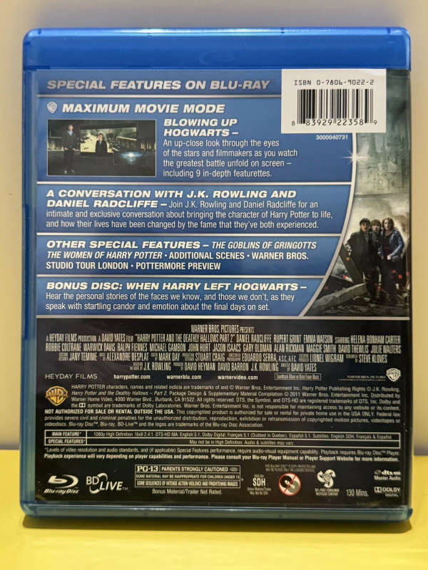 Harry Potter & The Deathly Hallows Part 1 & Part 2  (4 discs Blu Ray DVD)