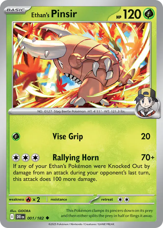 Pokemon Card - Ethan's Pinsir 001/182 - Common - Destined Rivals - NM
