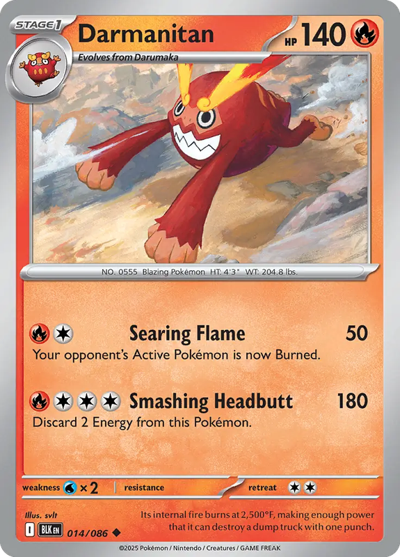 Pokemon Cards - Darmanitan 014/086 - Uncommon - Black Bolt - NM