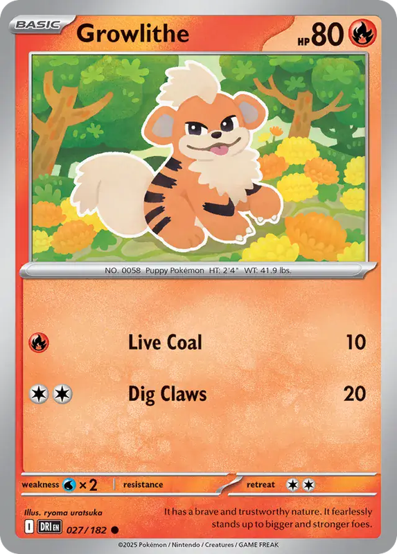 Pokemon Card - Growlithe 027/182 - Common - Destined Rivals - NM