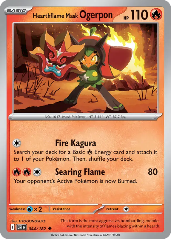 Pokemon Card - Hearthflame Mask Ogerpon 044/182 - Uncommon - Destined Rivals - NM