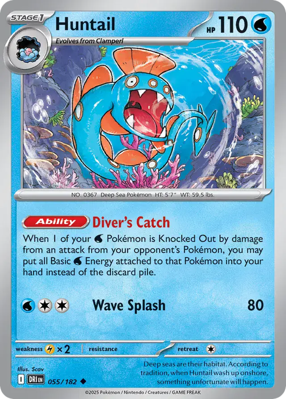 Pokemon Card - Huntail 055/182 - Uncommon - Destined Rivals - NM