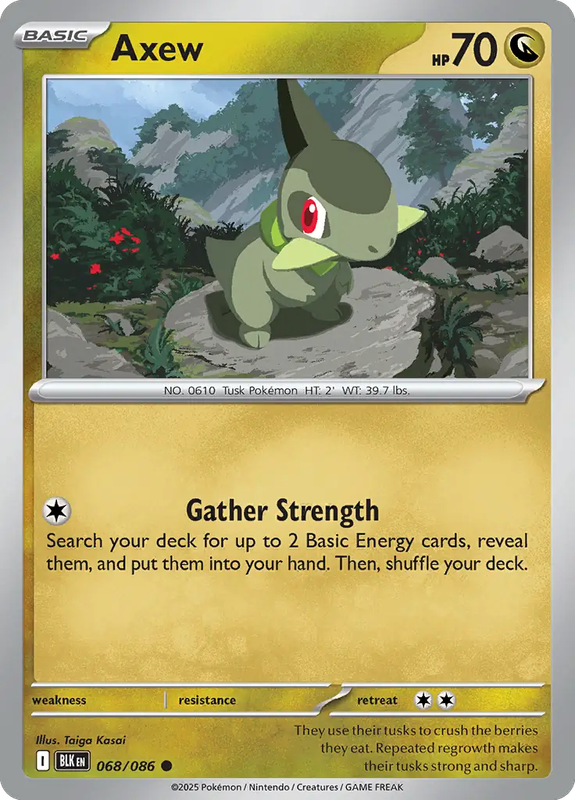 Pokemon Cards - Axew 068/086 - Common - Black Bolt - NM