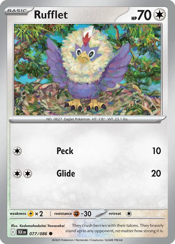 Pokemon Cards - Rufflet 077/086 - Common - Black Bolt - NM