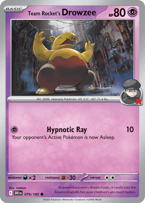 Pokemon Card - Team Rocket's Drowzee 079/182 - Common - Destined Rivals - NM