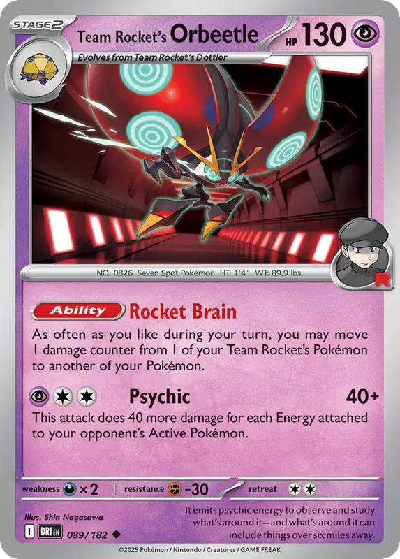 Pokemon Card - Team Rocket's Orbeetle 089/182 - Uncommon - Destined Rivals - NM