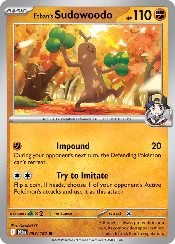 Pokemon Card - Ethan's Sudowoodo 093/182 - Common - Destined Rivals - NM