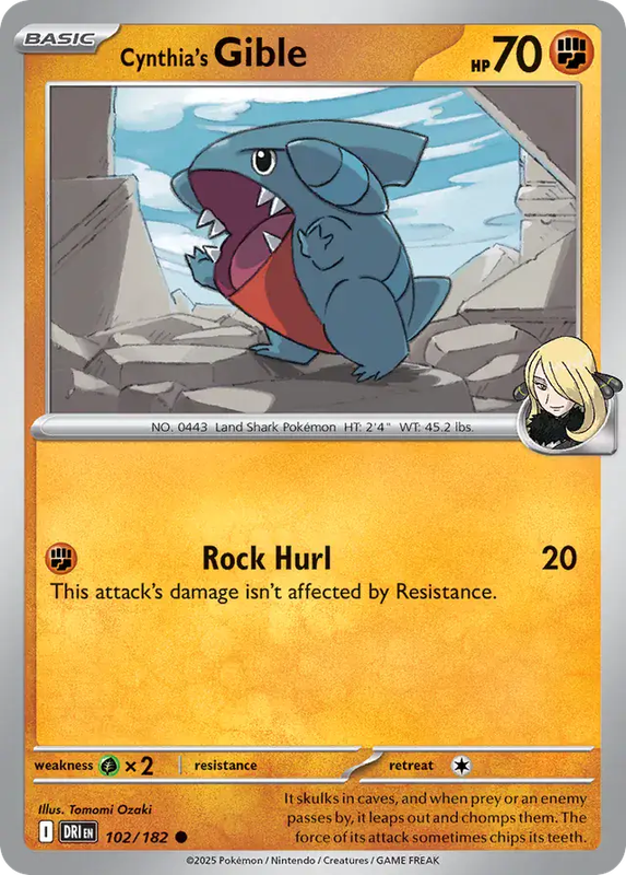 Pokemon Card - Cynthia's Gible 102/182 - Common - Destined Rivals - NM
