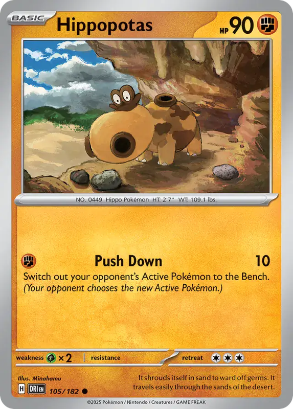 Pokemon Card - Hippopotas 105/182 - Common - Destined Rivals - NM