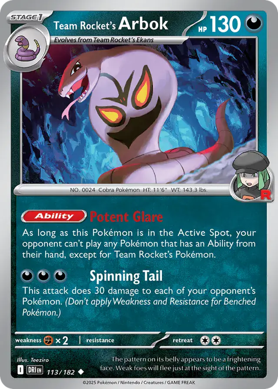 Pokemon Card - Team Rocket's Arbok 113/182 - Uncommon - Destined Rivals - NM