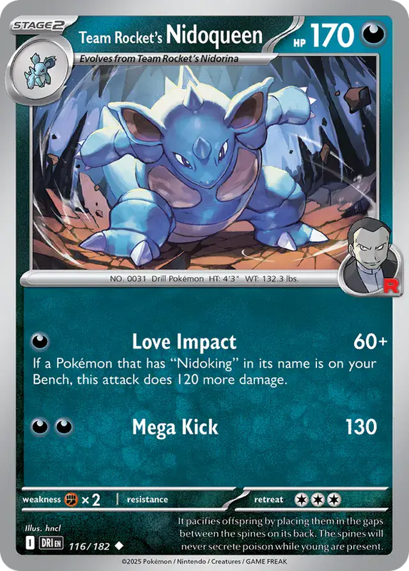 Pokemon Card - Team Rocket's Nidoqueen 116/182 - Common - Destined Rivals - NM