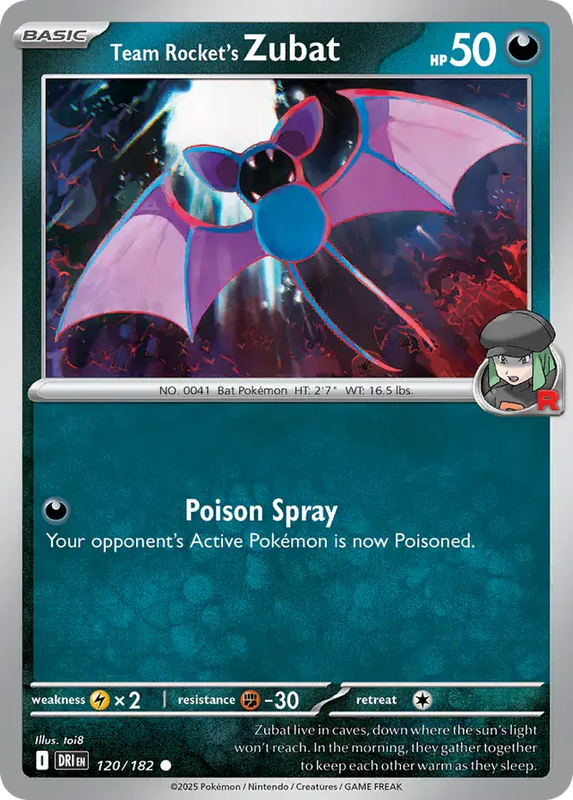 Pokemon Card - Team Rocket's Zubat 120/182 - Common - Destined Rivals - NM