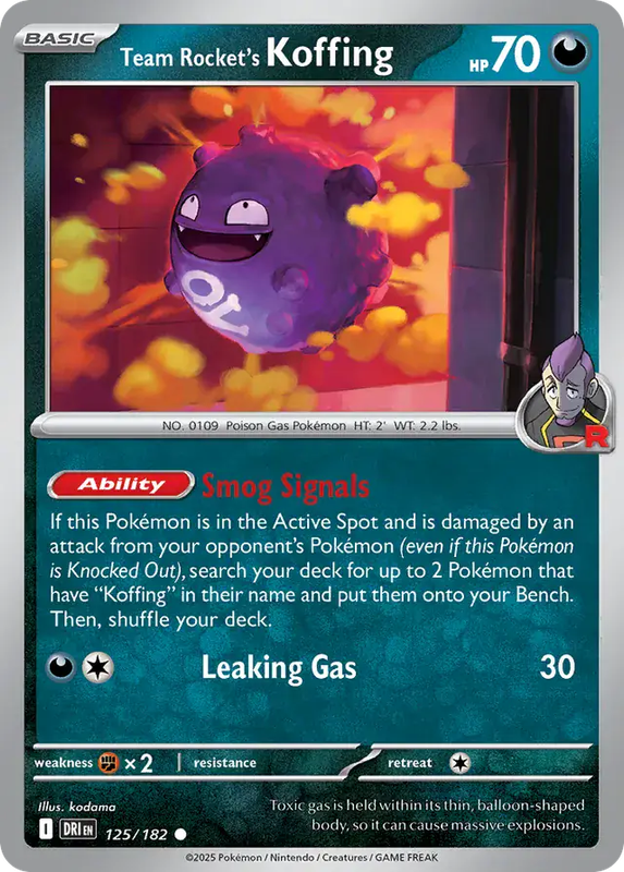 Pokemon Card - Team Rocket's Koffing 125/182 - Common - Destined Rivals - NM