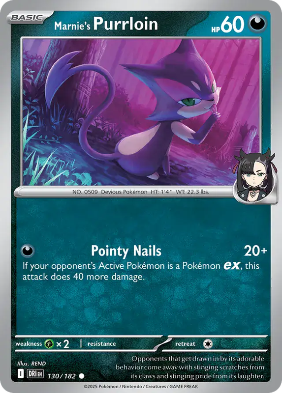 Pokemon Card - Marnie's Purrloin 130/182 - Common - Destined Rivals - NM