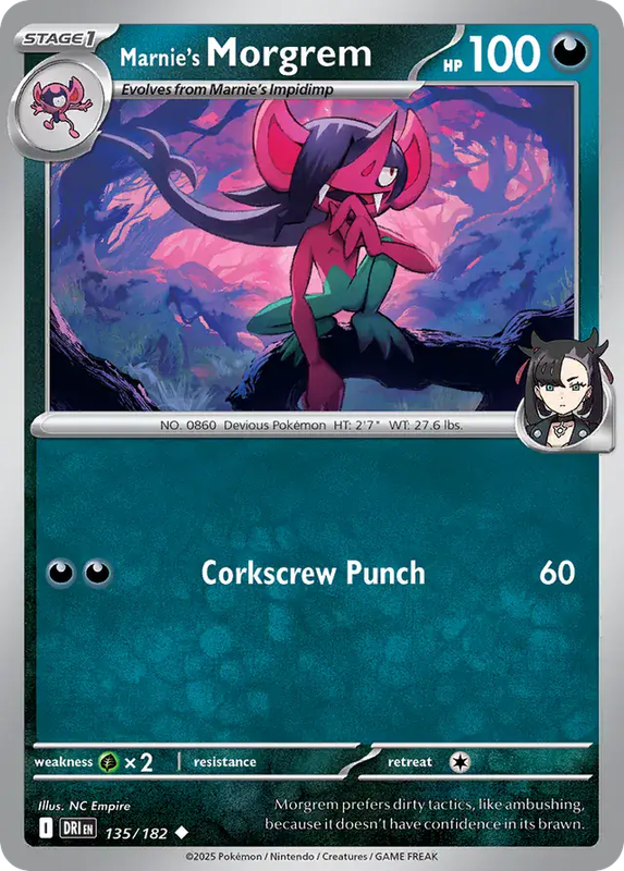 Pokemon Card - Marnie's Morgrem 135/182 - Uncommon - Destined Rivals - NM