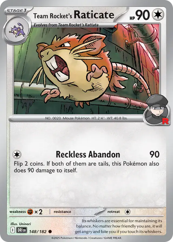 Pokemon Card - Team Rocket's Raticate 148/182 - Common - Destined Rivals - NM