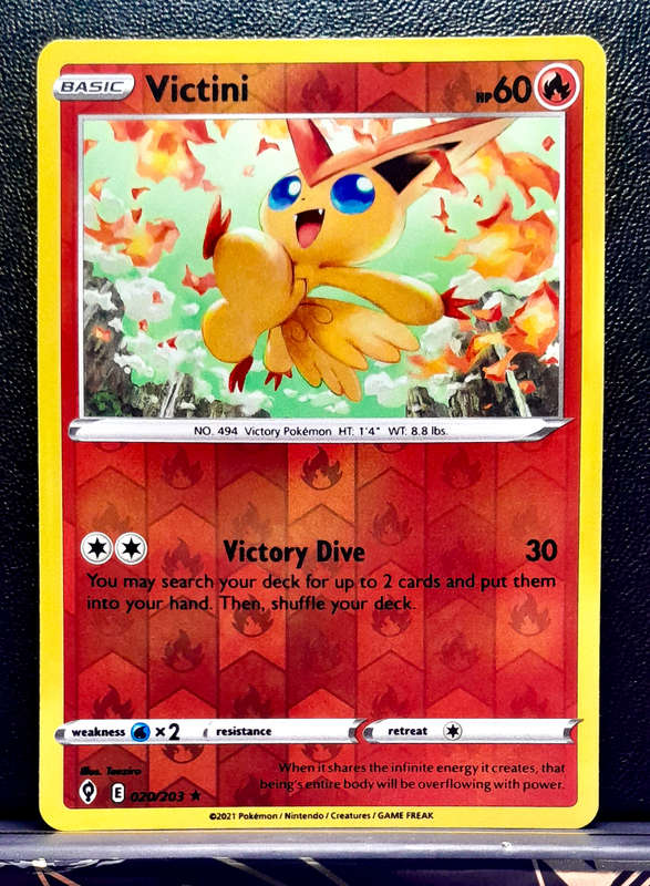 Pokemon Cards - Victini 020/203 - Reverse Holo Rare - Sword & Shield Evolving Skies NM