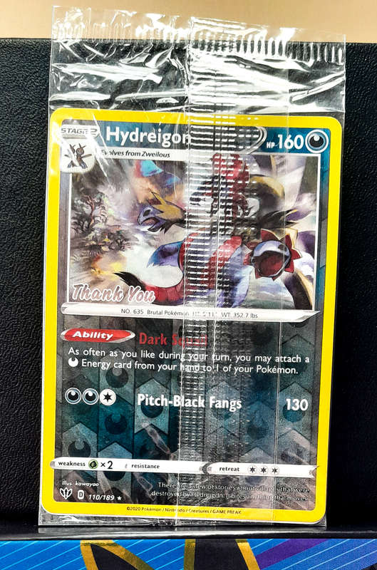 Pokemon Card - Hydreigon 110/189 - Holofoil Thank You Card - Sealed Promo