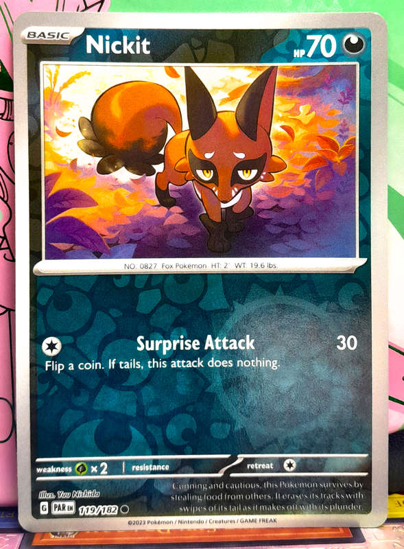 Pokemon Card - Nickit 119/182 - Reverse Holofoil - Paradox Rift NM