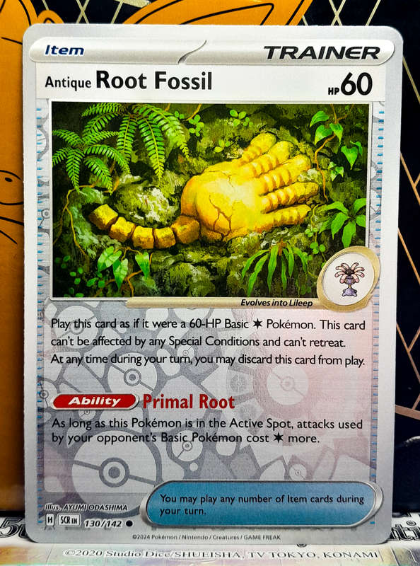 Pokemon Card - Antique Root Fossil 130/142 - Reverse Holofoil Trainer - Stellar Crown NM