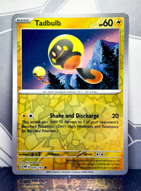 Pokemon Card - Tadbulb 076/197 - Reverse Holofoil - Obsidian Flames
