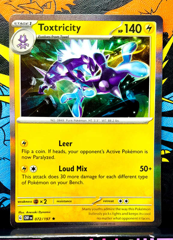 Pokemon Cards - Toxtricity 072/197 - Holofoil Rare - Obsidian Flames