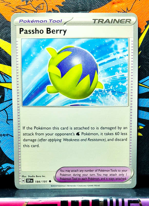 Pokemon Card - Passho Berry 184/191 - Tool Trainer - Surging Sparks NM