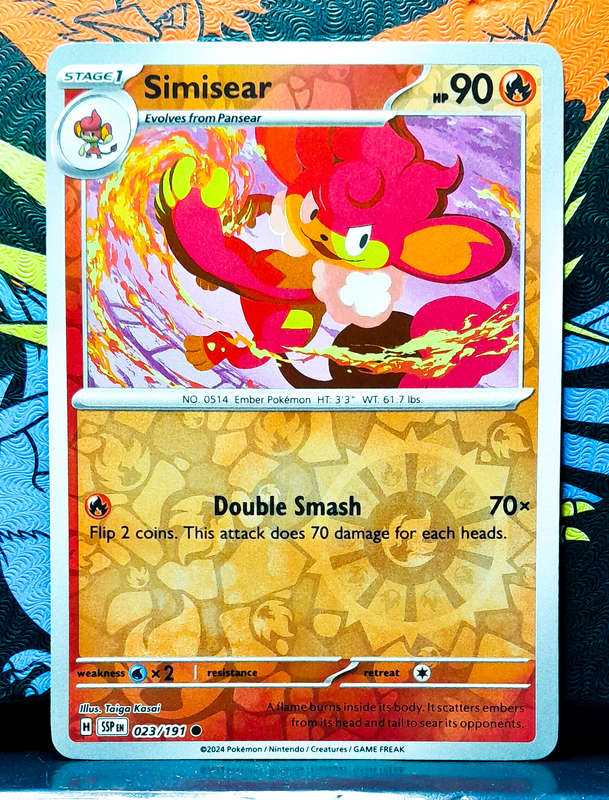 Pokemon Card - Simisear 023/191 - Reverese Holofoil - Surging Sparks NM