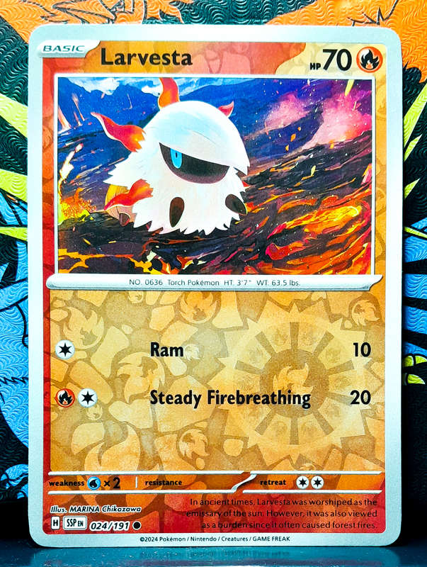 Pokemon Card - Larvesta 024/191 - Reverese Holofoil - Surging Sparks NM