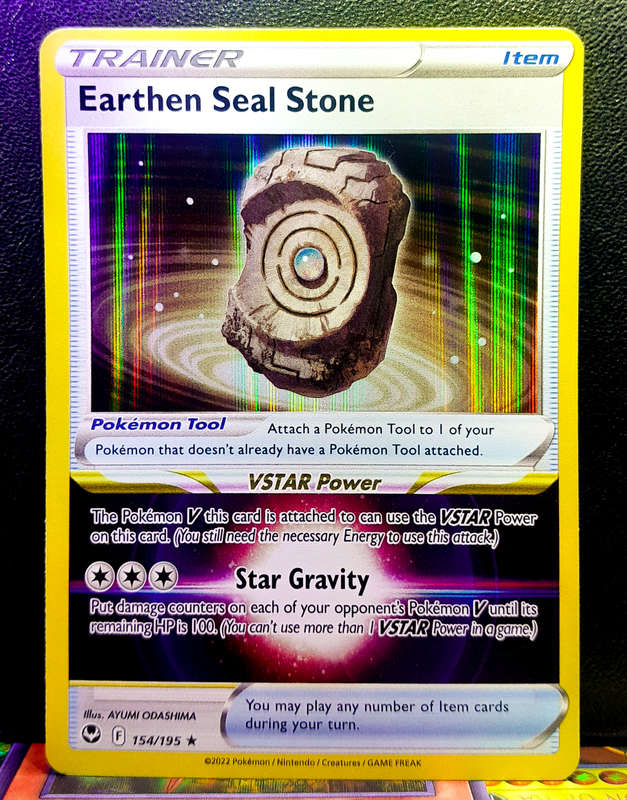 Pokemon Card - Earthan Seal Stone 154/195 - Holo Rare Trainer - Silver Tempest