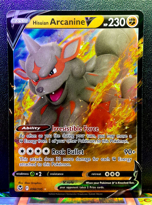 Pokemon Card - Hisuian Arcanine V 090/195 - Holofoil Rare - Silver Tempest