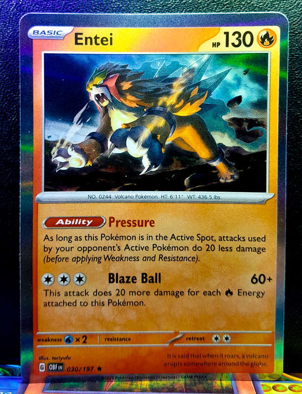 Pokemon Cards - Entei 030/197 - Holofoil Rare -  Obsidian Flames