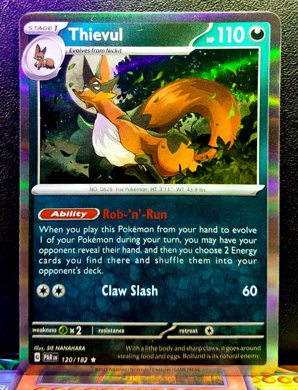 Pokemon Card - Thievul 120/182 - Holofoil Rare - Paradox Rift NM