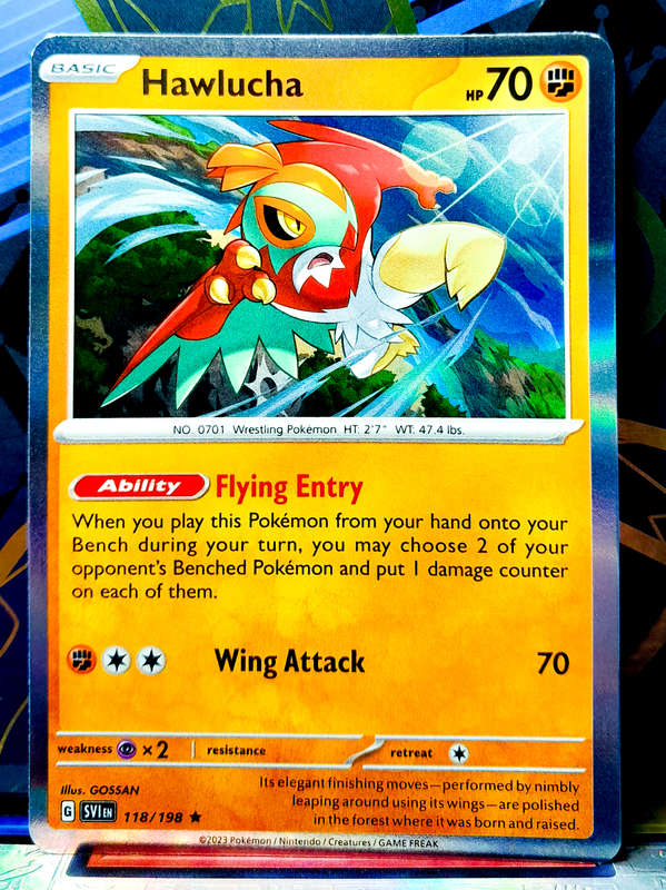 Pokemon Cards - Hawlucha 118/198 - Holofoil Rare - Scarlet & Violet Base Set - NM