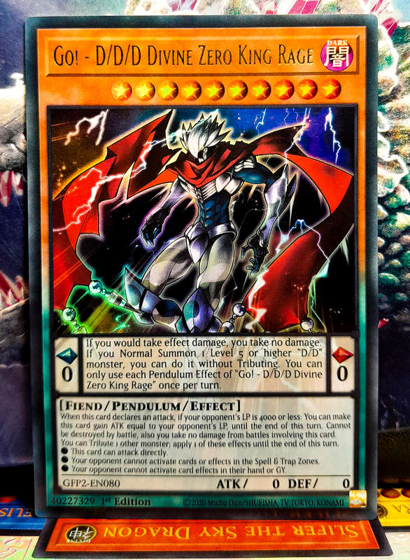 Yu-Gi-Oh! Card - Go! D/D/D Divine Zero King Rage - 1st Edition  - Ultra Rare Holo - GFP2-EN080 - NM