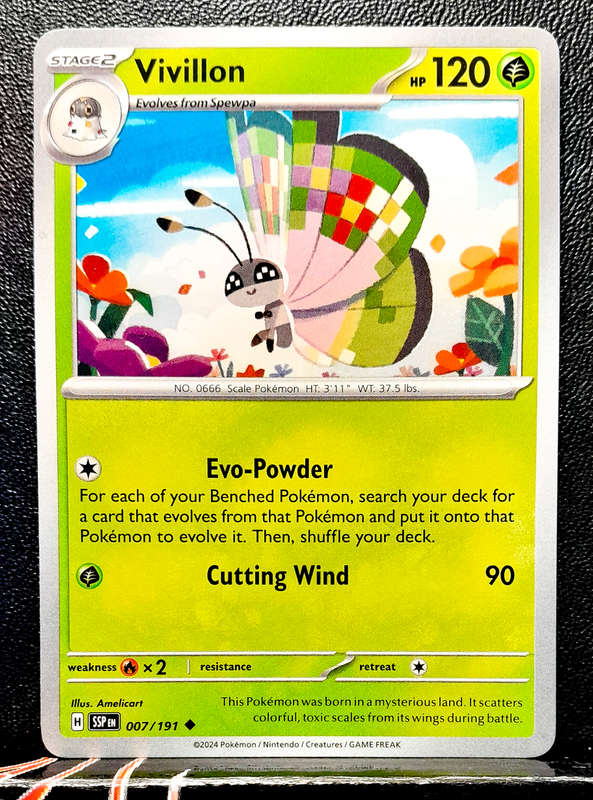 Pokemon Card - Vivillon 007/191- Uncommon - Surging Sparks NM