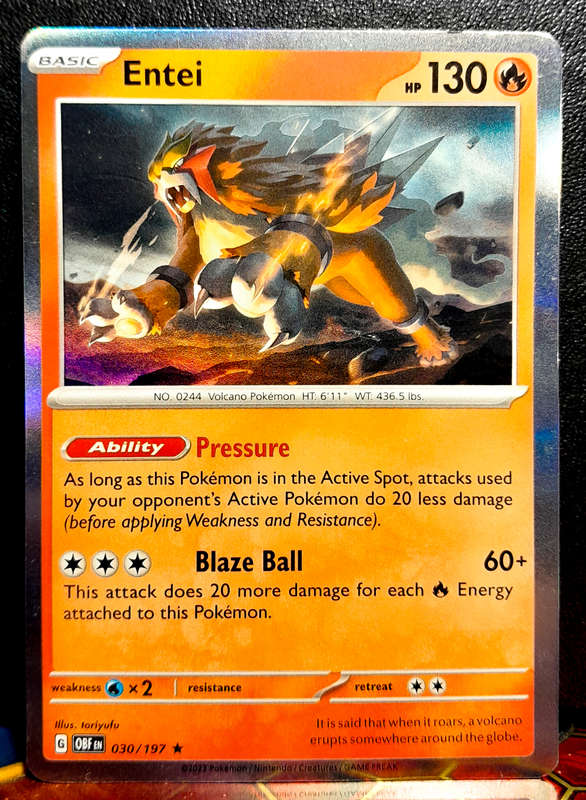 Pokemon Card - Entei 030/197 - Holofoil Rare - Obsidian Flames