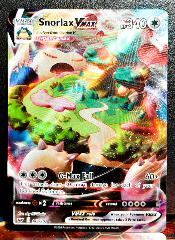 Pokemon Card - Snorlax Vmax 142/202 - Textured Holofoil rare - SWSH base set - NM