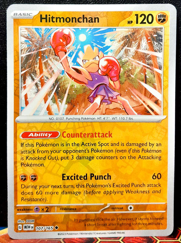 Pokemon Card - Hitmonchan 107/165 - Reverse Holofoil - Pokemon 151 - NM