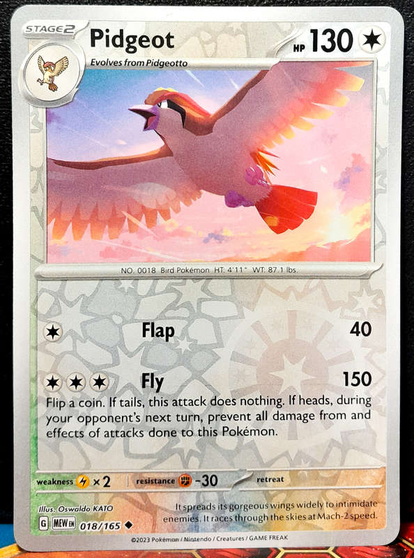 Pokemon Card - Pidgeot 018/165 - Reverse Holofoil - Pokemon 151 - NM