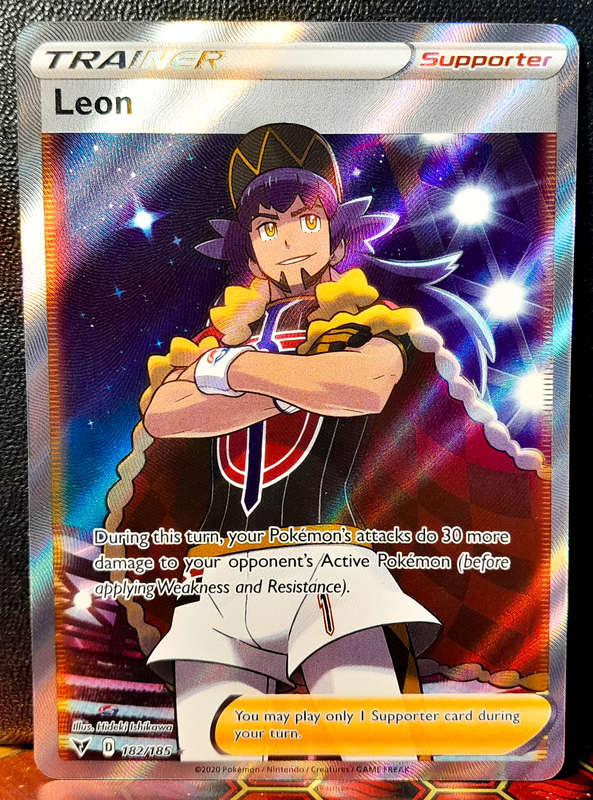 Pokemon Card - Leon 182/185 - Full Art Trainer - SWSH Vivid Voltage NM